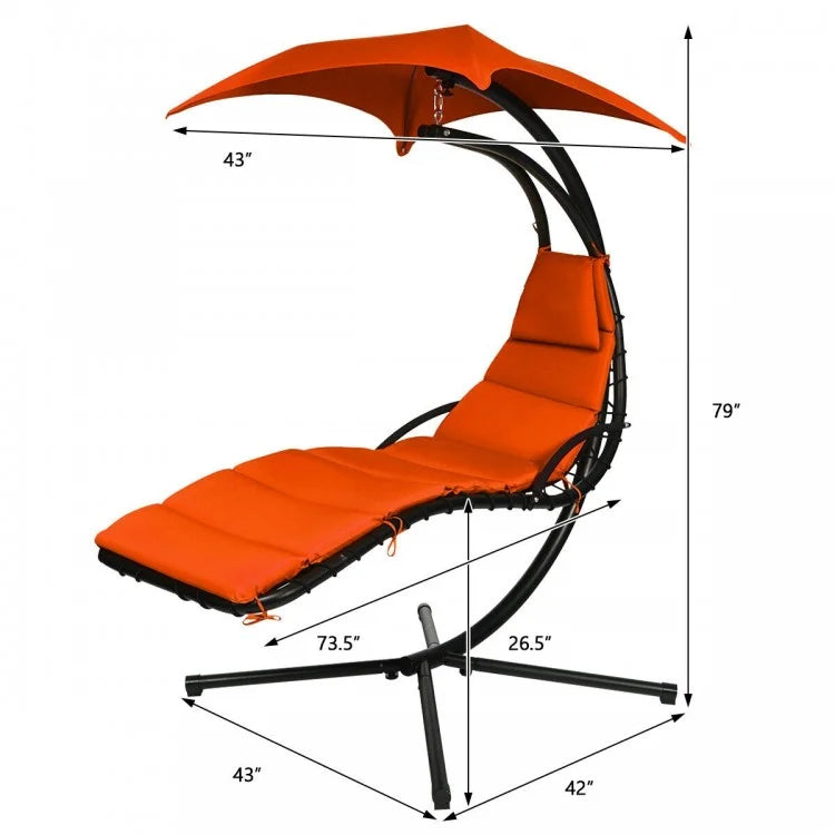 Hanging Stand Chaise Lounger Swing Chair with Pillow-Orange