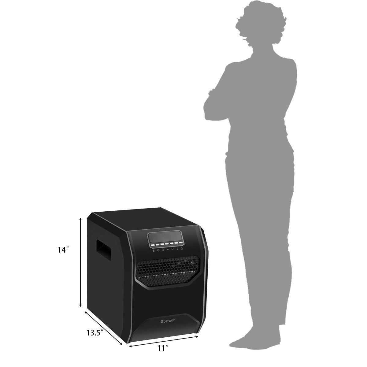 12 H Timer LED Remote Control Portable Electric Space Heater-Black