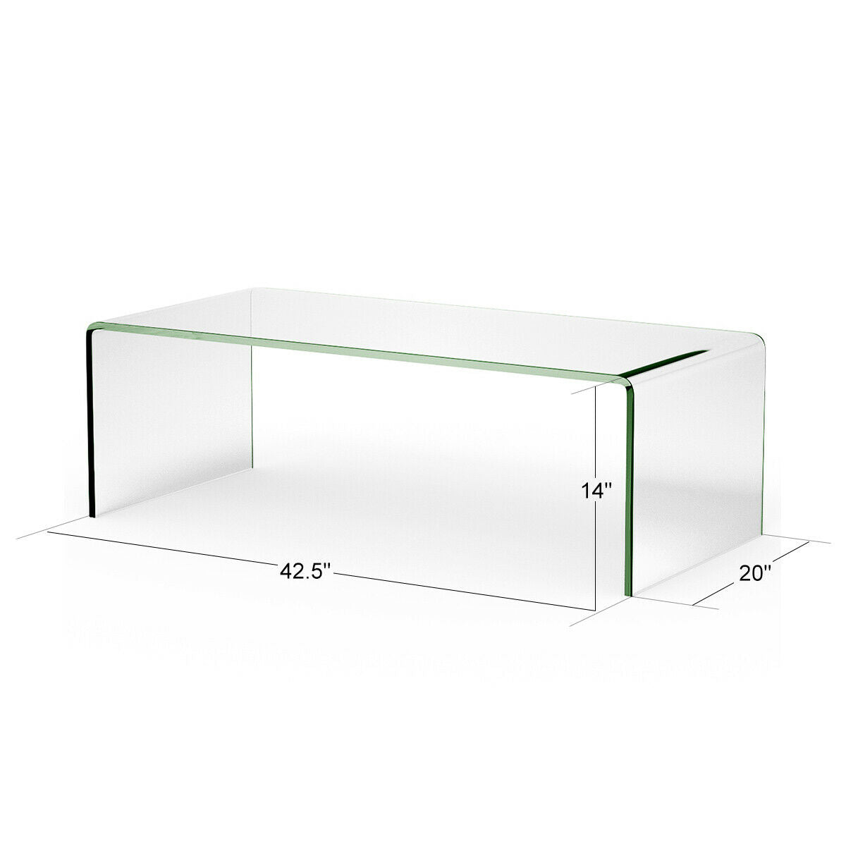 Table basse en verre trempé transparent de 42 x 19,7 pouces avec bords arrondis