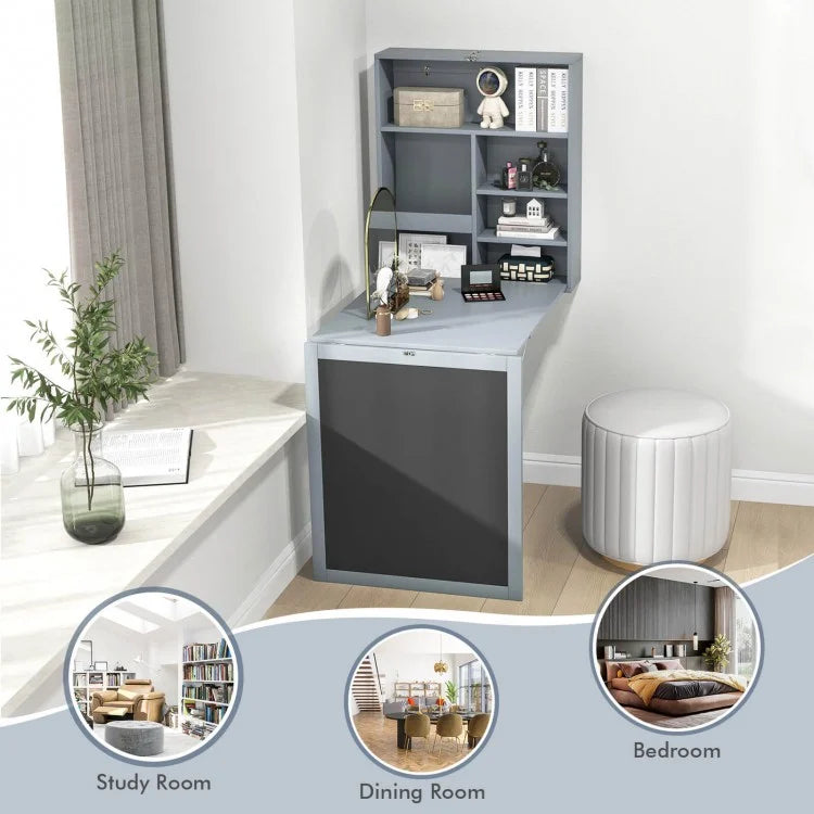 Convertible Wall Mounted Table with A Chalkboard-Gray