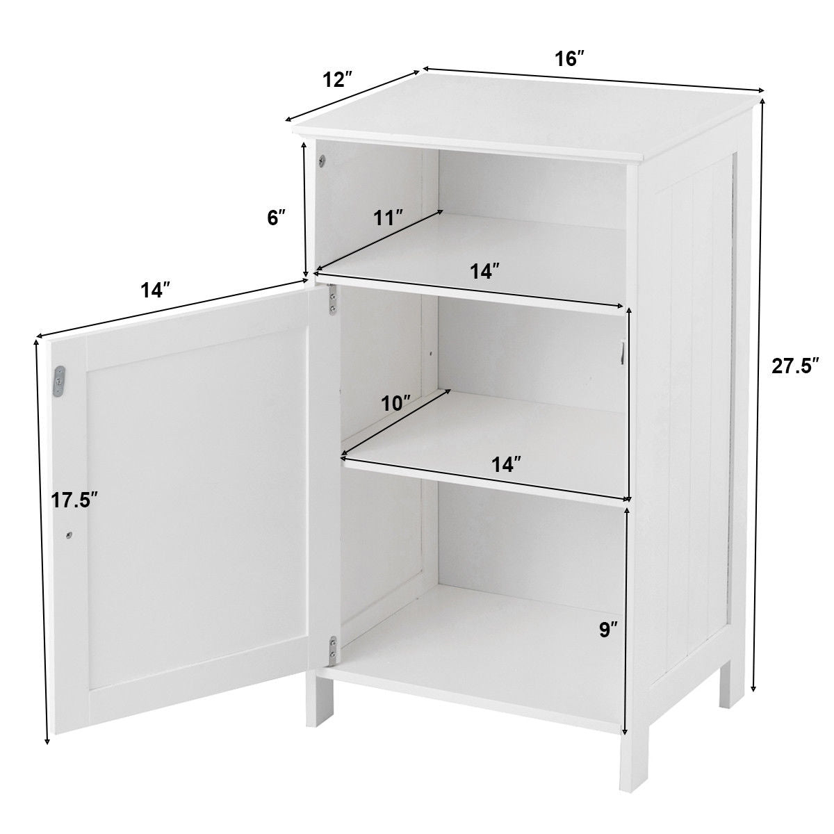 Bathroom Freestanding Adjustable Shelf Floor Storage Cabinet
