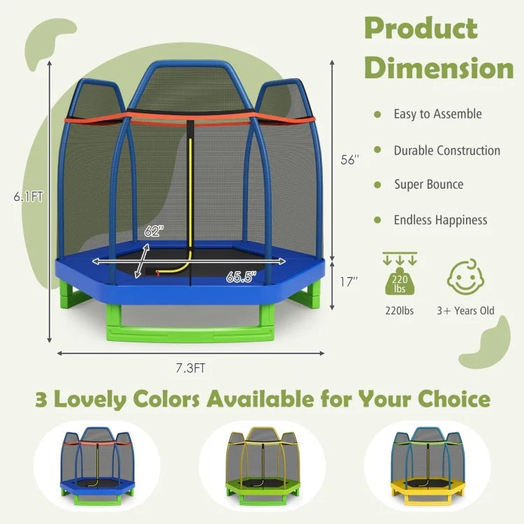 7 Ft Kids Trampoline W/ Safety Enclosure Net