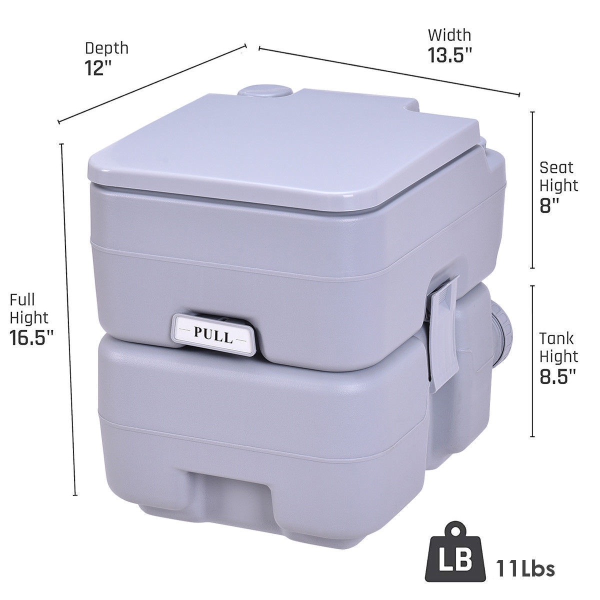 Toilettes portatives de 5,3 gallons avec réservoir à déchets et bec rotatif intégré - Gris