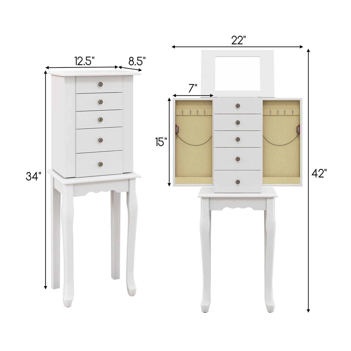 Armoire de rangement à 2 couleurs avec miroir et armoire à bijoux - Blanc
