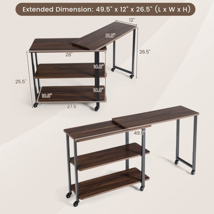 360° Rotating Sofa Side Table with Storage Shelves and Wheels