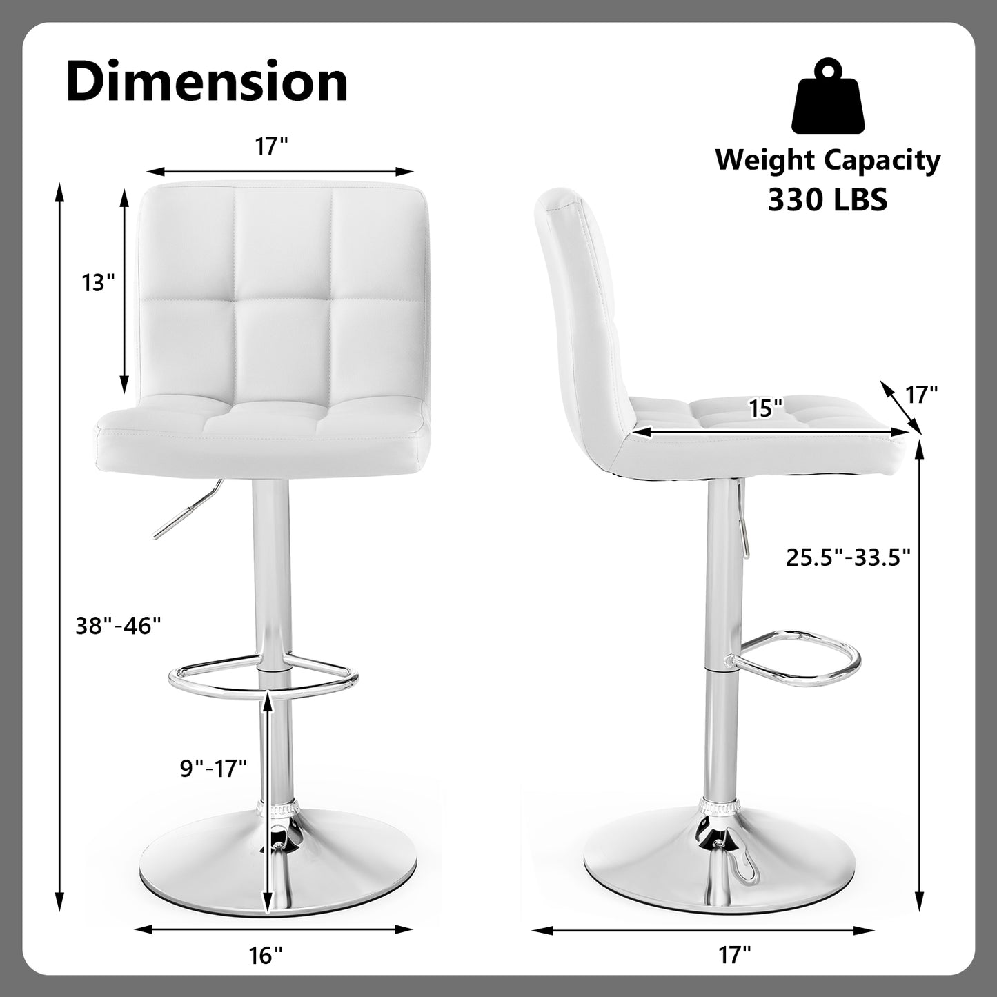Tabouret de bar pivotant réglable avec cuir PU - Blanc