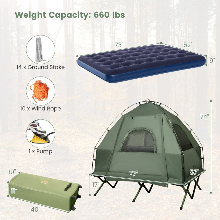 2-Person Foldable Outdoor Camping Tent Cot with Air Mattress and Sleeping Bag