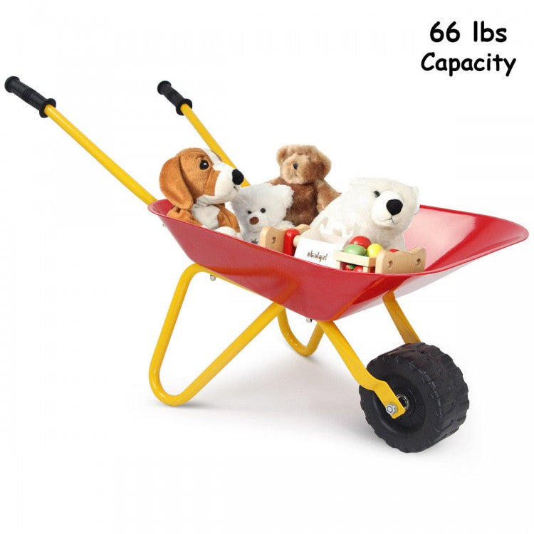 Outdoor Garden Backyard Play Toy Kids Metal Wheelbarrow-Red