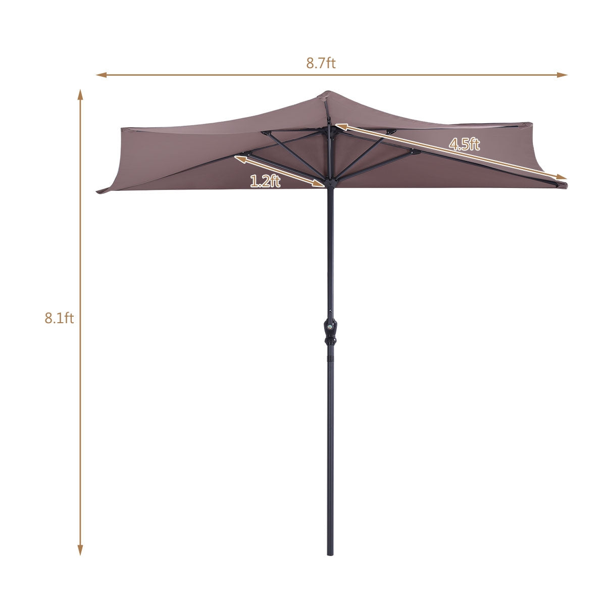 Parasol de patio demi-rond de 9 pi sans base de poids