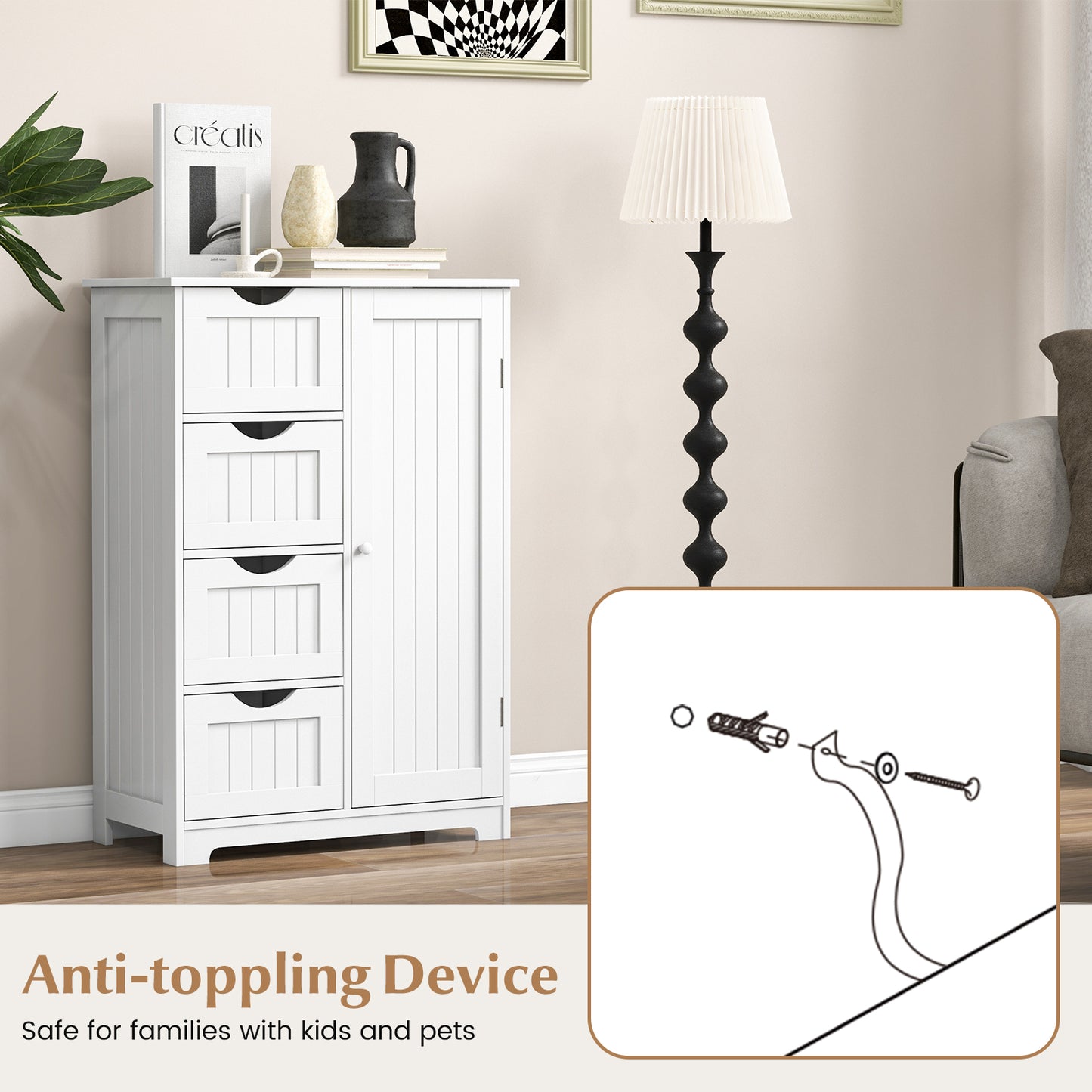 Armoire d'intérieur en bois avec 4 tiroirs - Blanc