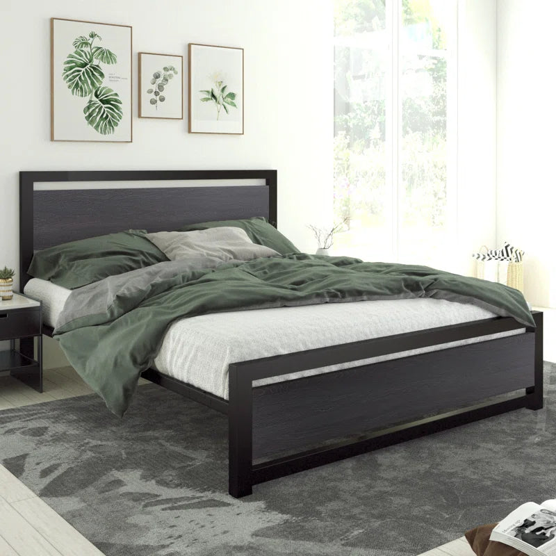 Marilee Wood and Black Metal Frame Bed with Headboard