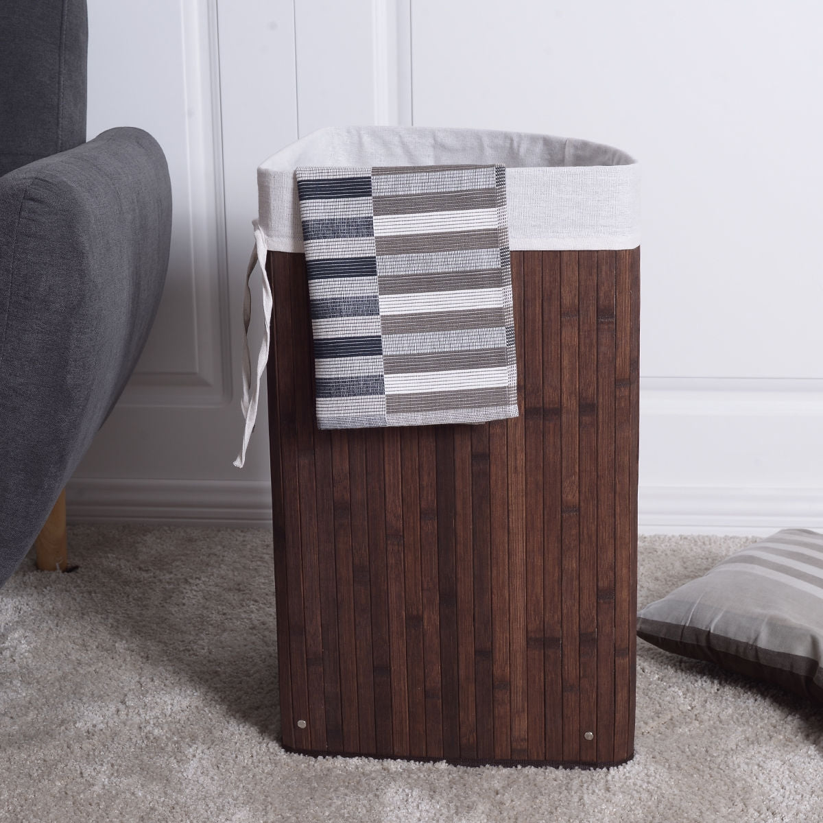 Corner Bamboo Hamper Laundry Basket