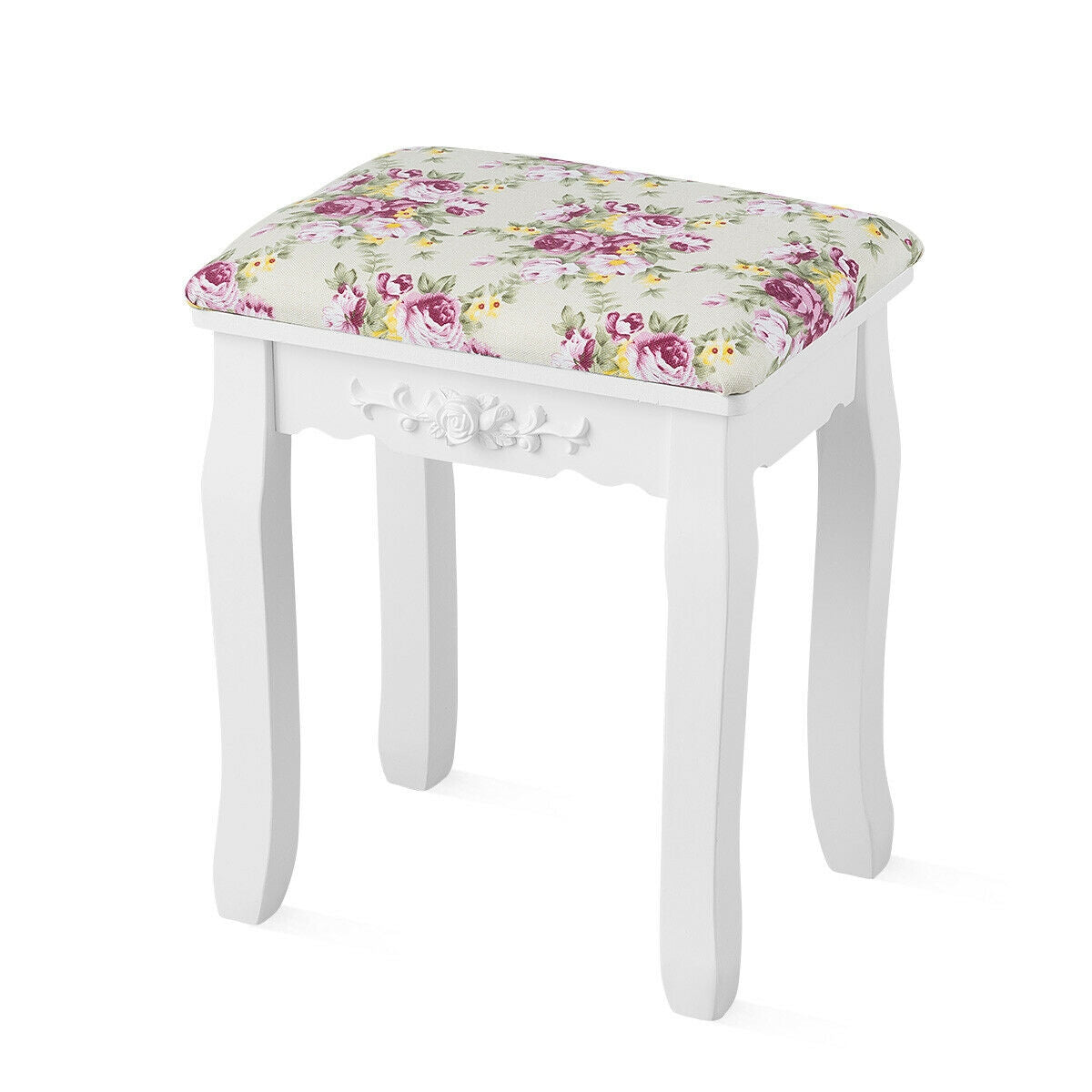 Coiffeuse et banc de maquillage 3 tiroirs et tabouret rembourré pour filles - Blanc