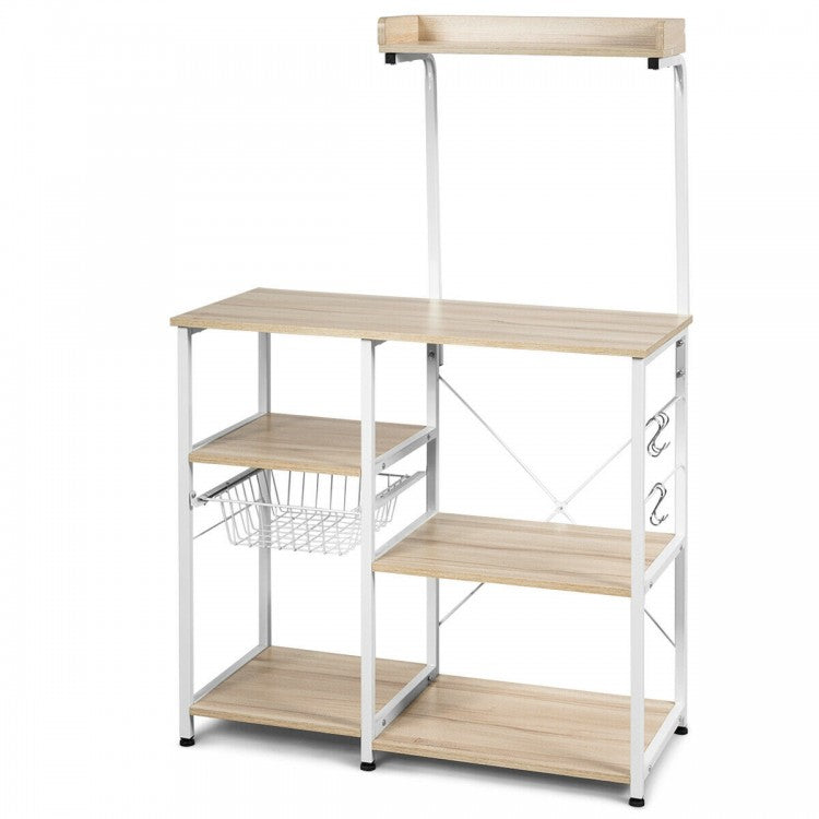 4-tier Kitchen Baker's Rack with Basket and 5 Hooks