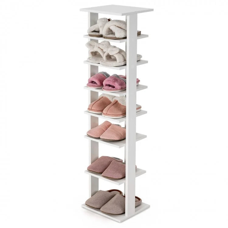 7-Tier Wooden Shoe Rack Narrow Vertical Shoe Stand Storage Display Shelf-White