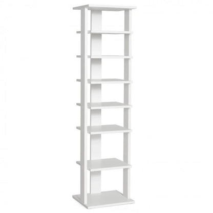 7-Tier Wooden Shoe Rack Narrow Vertical Shoe Stand Storage Display Shelf-White