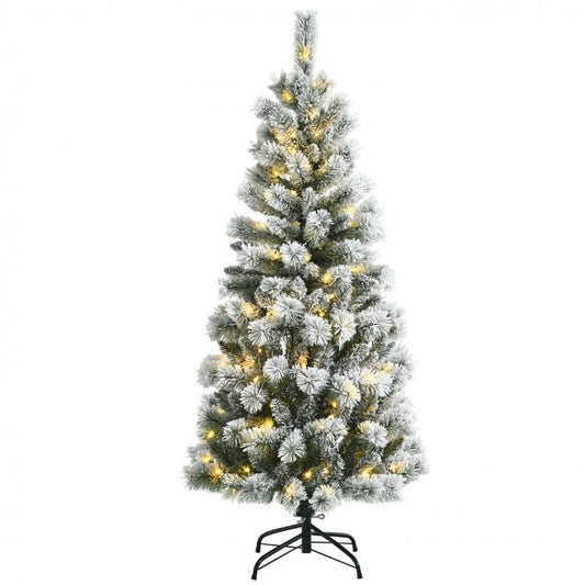 Sapin de Noël floqué de neige pré-éclairé de 5/6/7,5/8 pieds avec 9 modes d'éclairage