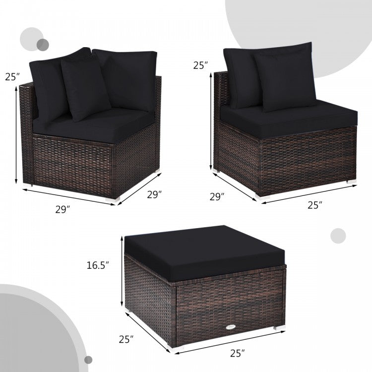 Ensemble de meubles de jardin ottomans en rotin et osier avec canapé rembourré, 4 pièces