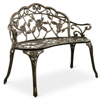 Outdoor Cast Aluminum Patio Bench Antique Rose