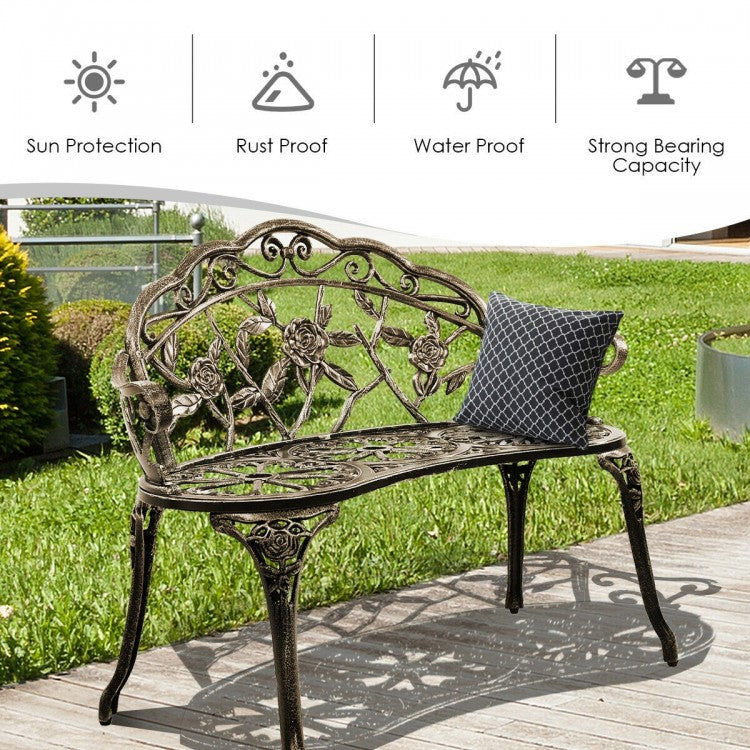 Outdoor Cast Aluminum Patio Bench Antique Rose