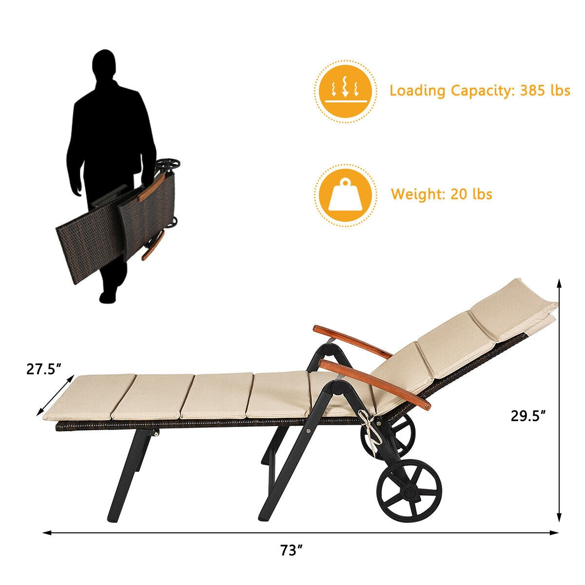 Chaise longue d'extérieur en rotin