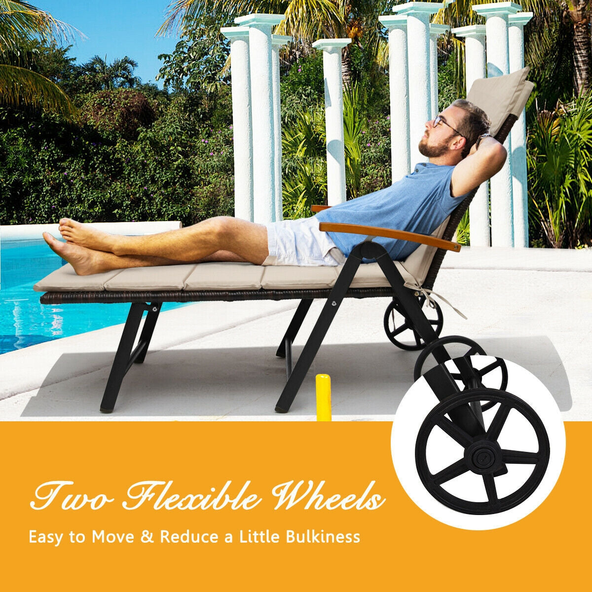 Outdoor Chaise Lounge Chair Rattan Lounger Recliner Chair