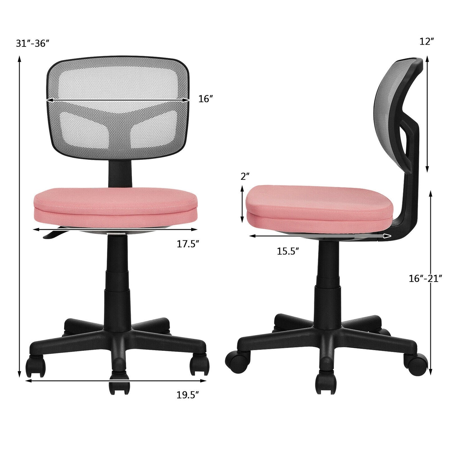 Armless Computer Chair with Height Adjustment and Breathable Mesh for Home Office