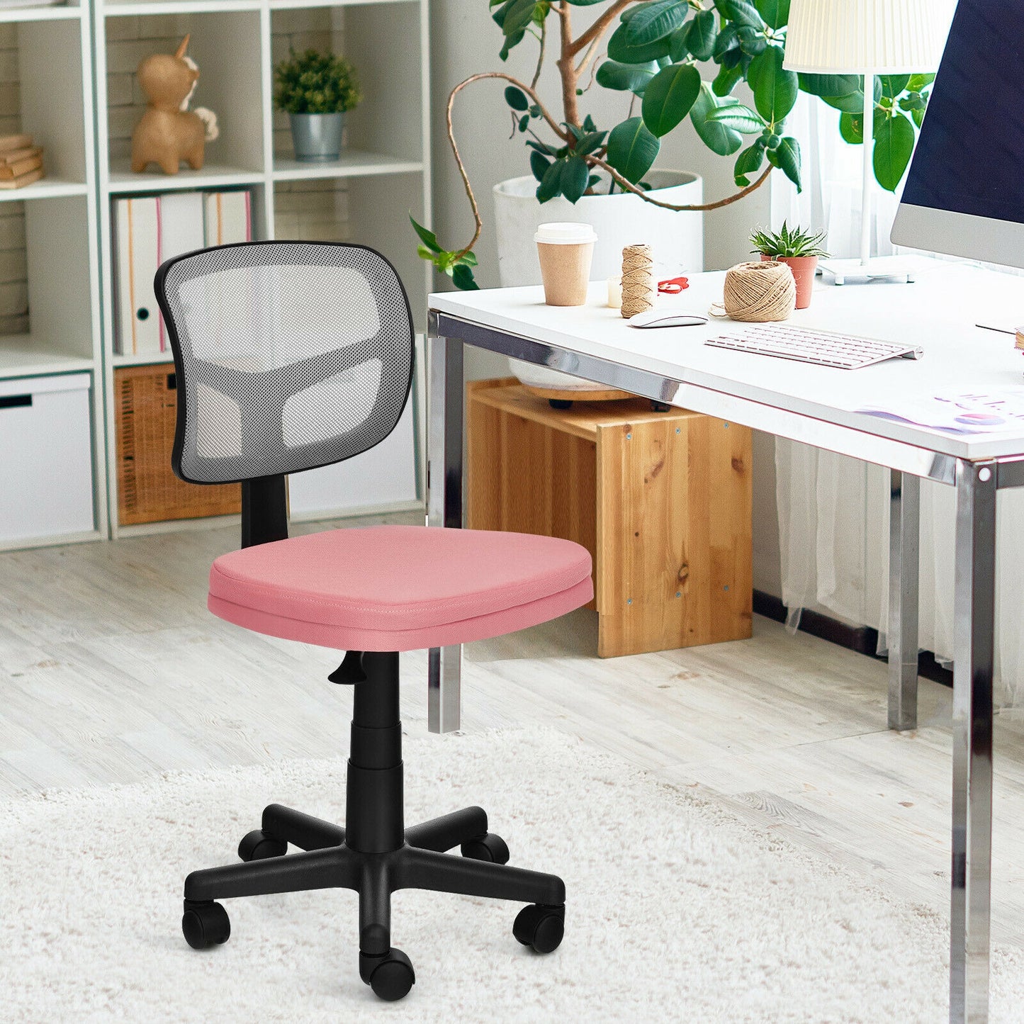 Armless Computer Chair with Height Adjustment and Breathable Mesh for Home Office