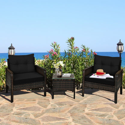 3 Pcs Outdoor Patio Rattan Conversation Set with Seat Cushions