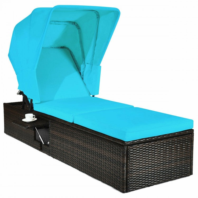 Outdoor Chaise Lounge Chair with Folding Canopy