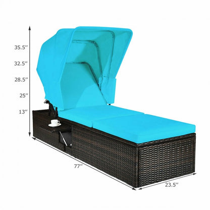 Outdoor Chaise Lounge Chair with Folding Canopy