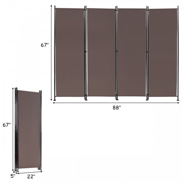 Paravent de séparation de pièce pliable à 4 panneaux avec pieds réglables