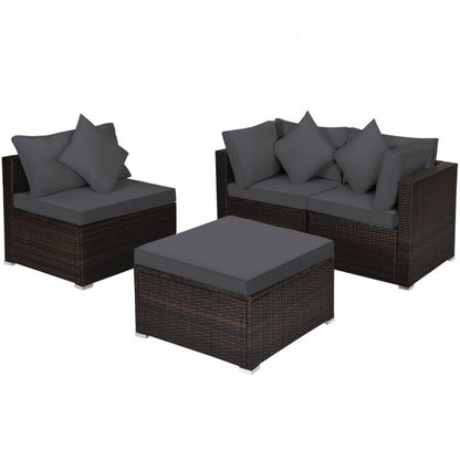 4 Pcs Ottoman Garden Deck Patio Rattan Wicker Furniture Set Cushioned Sofa