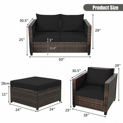 5 Pieces Patio Cushioned Rattan Furniture Set