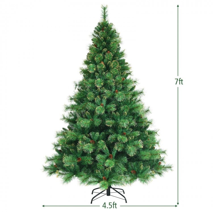 Sapin de Noël pré-éclairé à charnières avec pointes pailletées et pommes de pin