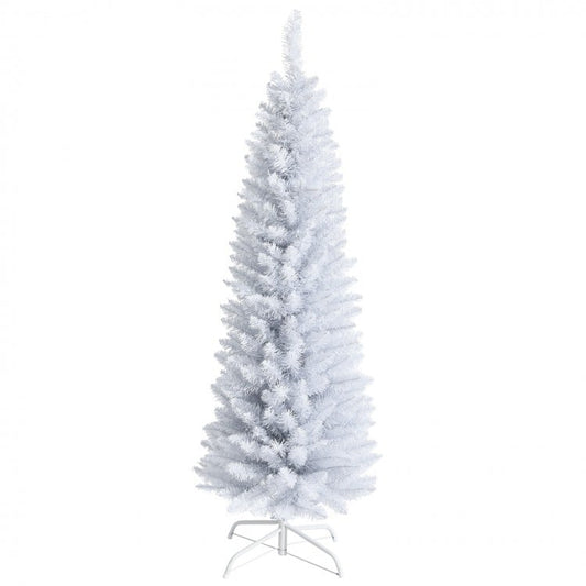 Slim Artificial Christmas Pencil Tree with PVC Needles and Folding Metal Stand