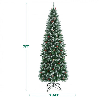 5/7 Feet Pre-lit Pencil Christmas Tree with Pine Cones and Red Berries