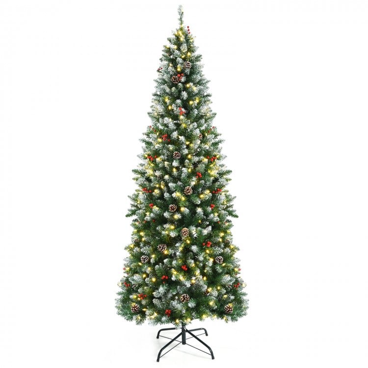 5/7 Feet Pre-lit Pencil Christmas Tree with Pine Cones and Red Berries