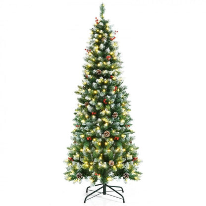 5/7 Feet Pre-lit Pencil Christmas Tree with Pine Cones and Red Berries