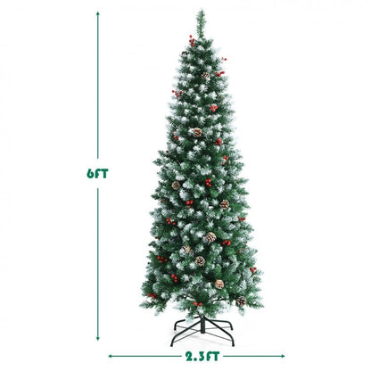 5/7 Feet Pre-lit Pencil Christmas Tree with Pine Cones and Red Berries