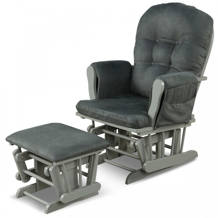 Wood Glider and Ottoman Set with Padded Armrests and Detachable Cushion