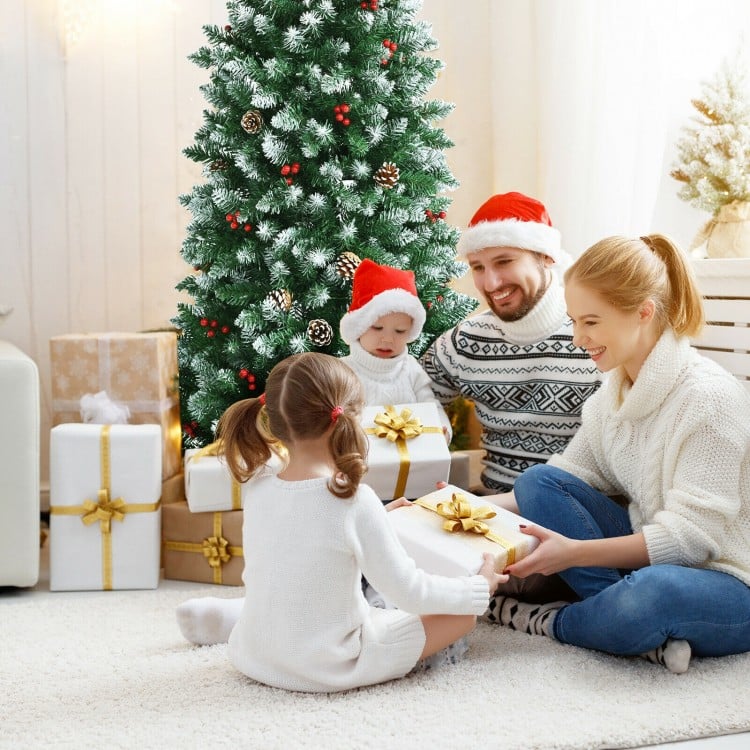 Sapin de Noël pré-éclairé de 5/7 pieds avec pommes de pin et baies rouges