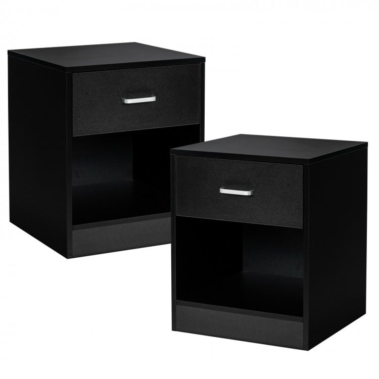 Set of 2 Modern Wooden Nightstands with Storage Drawer and Open Cabinet