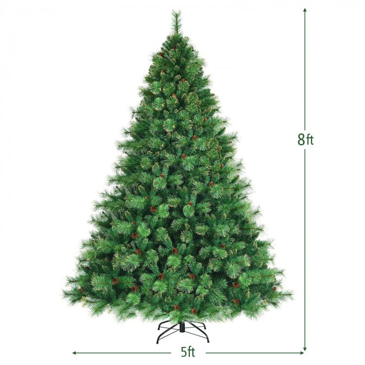 Sapin de Noël pré-éclairé à charnières avec pointes pailletées et pommes de pin