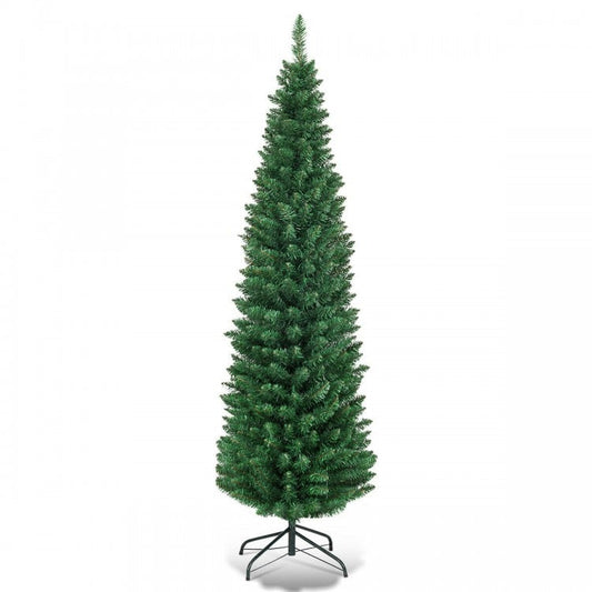 5/6/7/8/9 Feet PVC Artificial Slim Pencil National Christmas Tree with Metal Stand