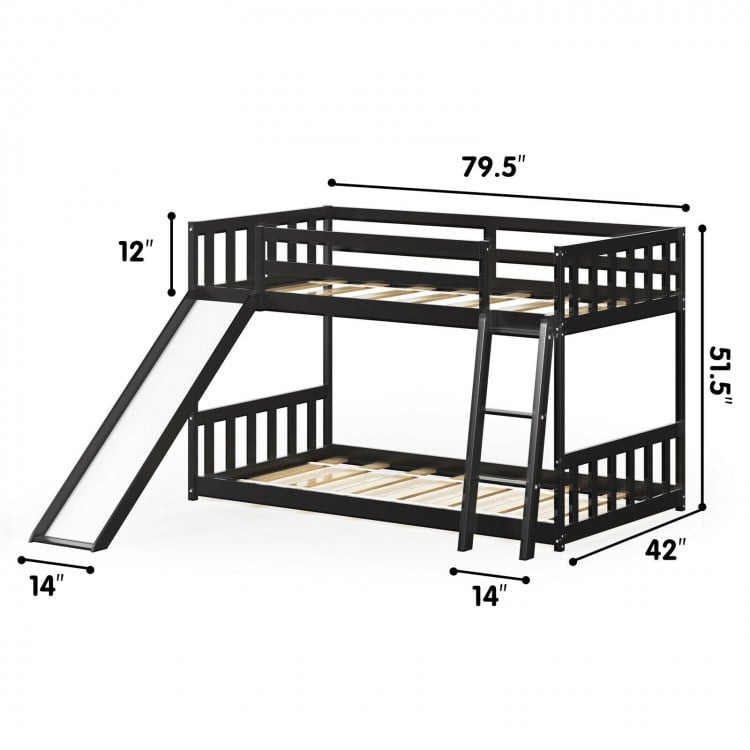 Lit superposé bas en bois avec échelle coulissante pour enfants