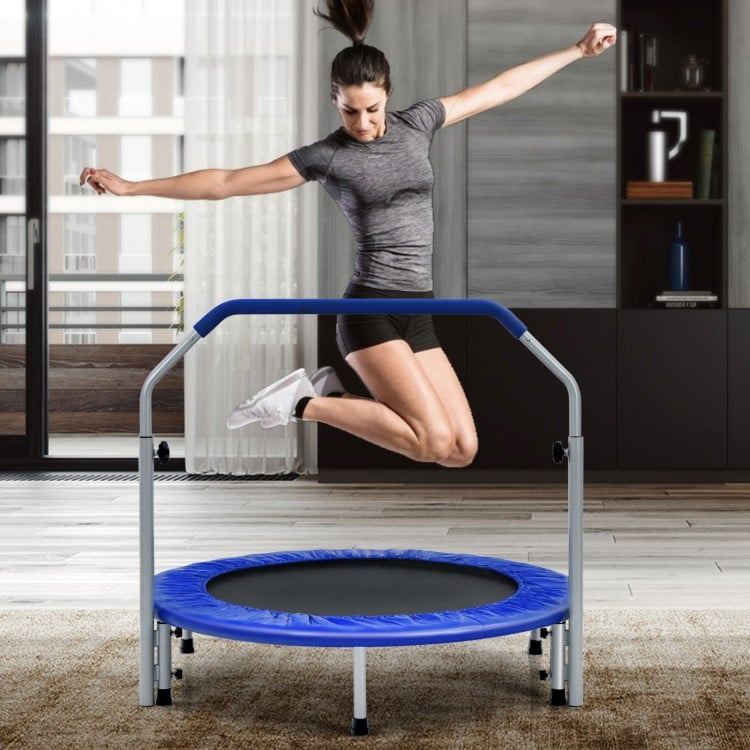 40 Inch Folding Exercise Trampoline Rebounder with 4-Level Handrail Carrying Bag