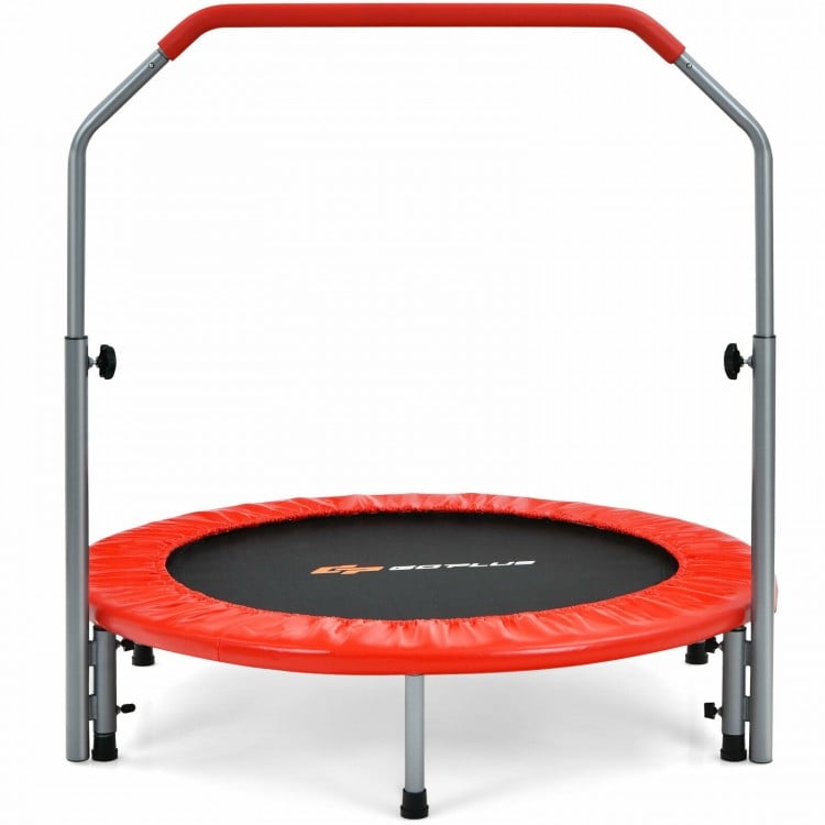 40 Inch Folding Exercise Trampoline Rebounder with 4-Level Handrail Carrying Bag