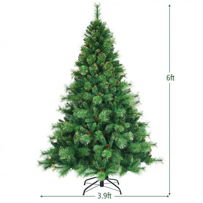 Sapin de Noël pré-éclairé à charnières avec pointes pailletées et pommes de pin