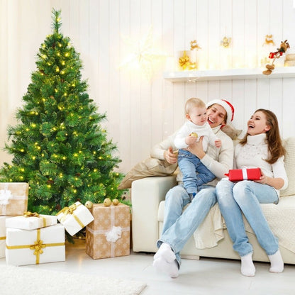 Sapin de Noël pré-éclairé à charnières avec pointes pailletées et pommes de pin